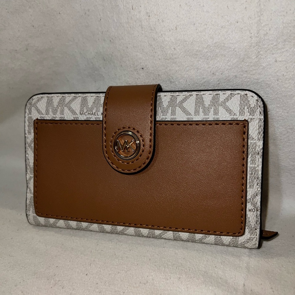 MICHAEL Michael Kors Brown and White Logo Continental Wallet